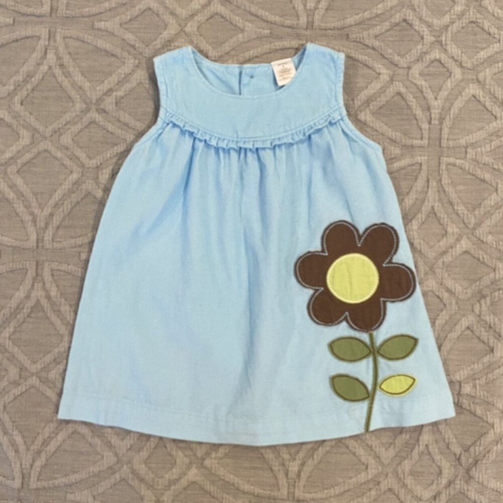 Carter's 9m Light Blue Cord Flower Appliqué Dress - Picture 2 of 7